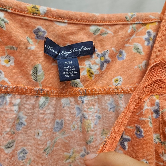 2for$20 American Eagle AE orange tank top babydoll flowers spaghetti straps - Picture 3 of 4